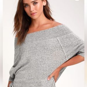 Lulus Casual Magic grey off-the-shoulder sweater top